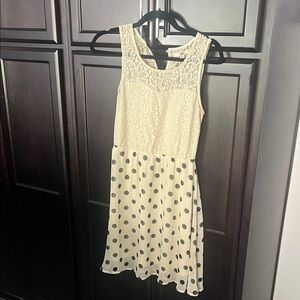 Ya Los Angeles Cream Lace and Black Polka Dot Midi Dress